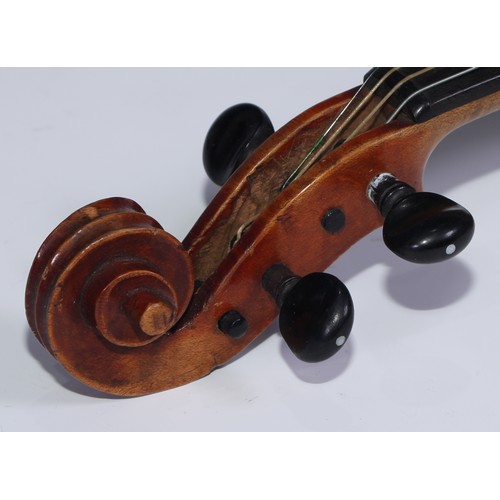 842 - A violin, the two-piece back 36cm excluding button, outlined throughout with purfling, 60cm long ove... 