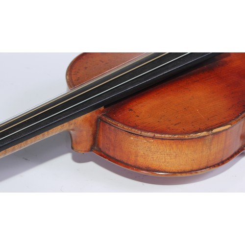 842 - A violin, the two-piece back 36cm excluding button, outlined throughout with purfling, 60cm long ove... 