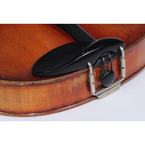 842 - A violin, the two-piece back 36cm excluding button, outlined throughout with purfling, 60cm long ove... 