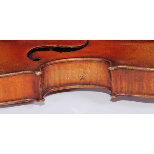 842 - A violin, the two-piece back 36cm excluding button, outlined throughout with purfling, 60cm long ove... 