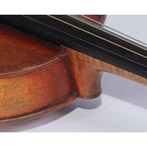 842 - A violin, the two-piece back 36cm excluding button, outlined throughout with purfling, 60cm long ove... 