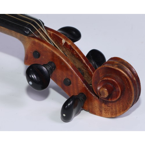 842 - A violin, the two-piece back 36cm excluding button, outlined throughout with purfling, 60cm long ove... 