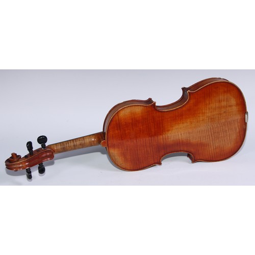 842 - A violin, the two-piece back 36cm excluding button, outlined throughout with purfling, 60cm long ove... 