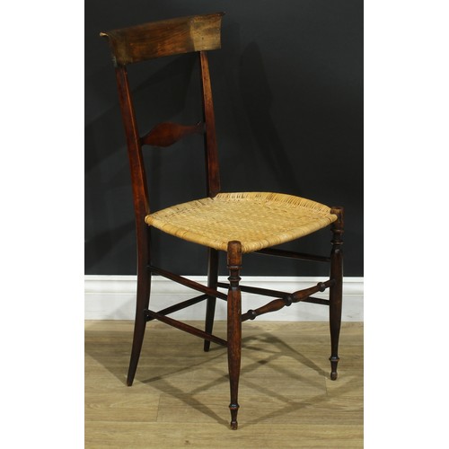 907 - A 19th century Italian cherry Chiavari chair, designed by Giovanni Battista Ravenna, woven cane seat... 