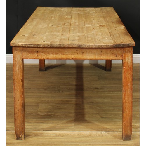 993 - A 19th century pine servants' quarters dining table, rectangular top, square legs, 77cm high, 183cm ... 