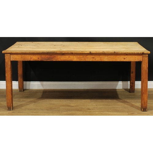 993 - A 19th century pine servants' quarters dining table, rectangular top, square legs, 77cm high, 183cm ... 