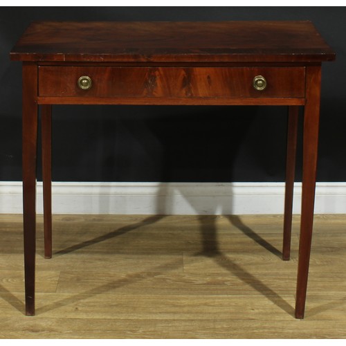 933 - A 19th century mahogany side table, rectangular top above a long frieze drawer, tapered square legs,... 