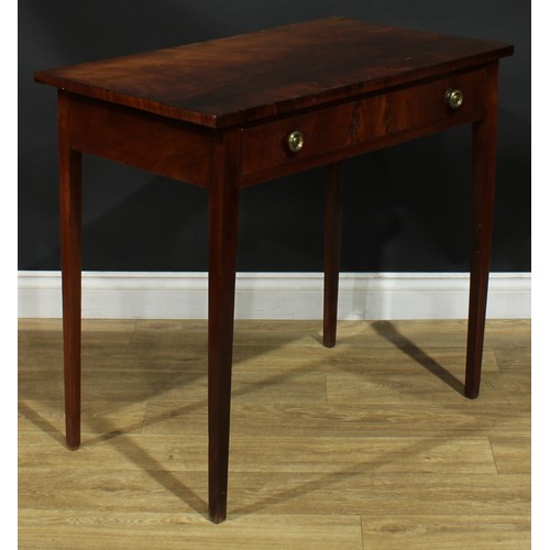 933 - A 19th century mahogany side table, rectangular top above a long frieze drawer, tapered square legs,... 