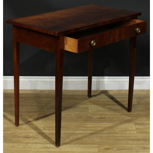 933 - A 19th century mahogany side table, rectangular top above a long frieze drawer, tapered square legs,... 