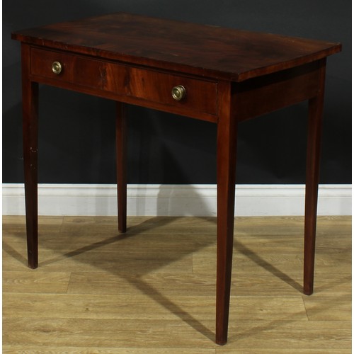 933 - A 19th century mahogany side table, rectangular top above a long frieze drawer, tapered square legs,... 