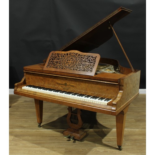 839 - A 19th century walnut baby grand piano, Hagspiel & Comp., Hof-Lieferanten, Dresden., simulated ivory... 