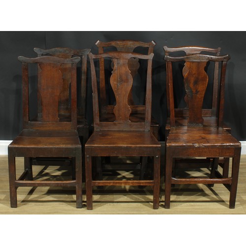 1277 - A harlequin set of six 18th century vernacular dining chairs, the largest 102cm high, 50cm wide, the... 