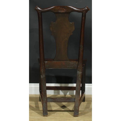 1277 - A harlequin set of six 18th century vernacular dining chairs, the largest 102cm high, 50cm wide, the... 