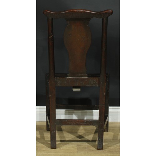 1277 - A harlequin set of six 18th century vernacular dining chairs, the largest 102cm high, 50cm wide, the... 