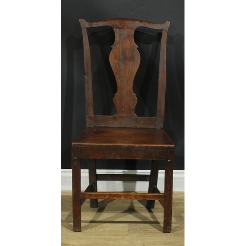 1277 - A harlequin set of six 18th century vernacular dining chairs, the largest 102cm high, 50cm wide, the... 