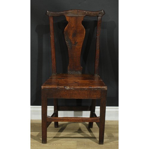 1277 - A harlequin set of six 18th century vernacular dining chairs, the largest 102cm high, 50cm wide, the... 