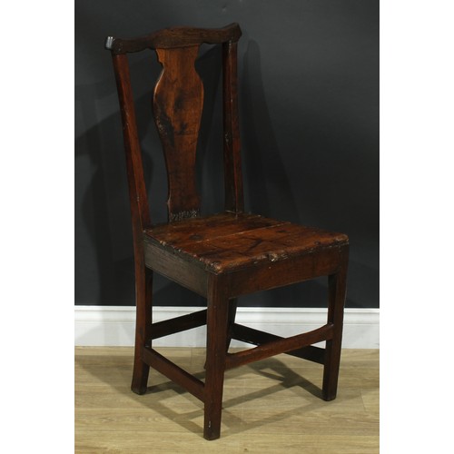 1277 - A harlequin set of six 18th century vernacular dining chairs, the largest 102cm high, 50cm wide, the... 