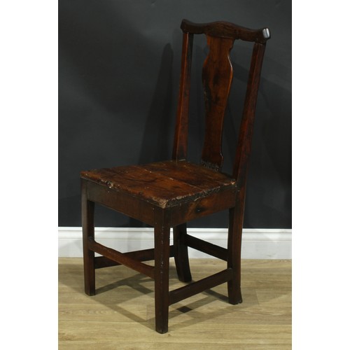 1277 - A harlequin set of six 18th century vernacular dining chairs, the largest 102cm high, 50cm wide, the... 