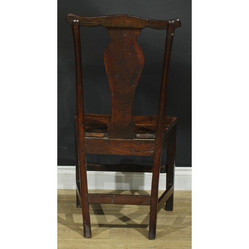 1277 - A harlequin set of six 18th century vernacular dining chairs, the largest 102cm high, 50cm wide, the... 