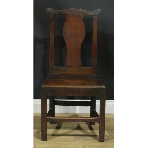 1277 - A harlequin set of six 18th century vernacular dining chairs, the largest 102cm high, 50cm wide, the... 