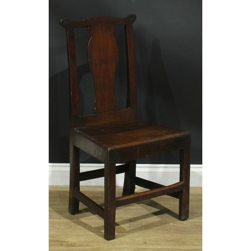 1277 - A harlequin set of six 18th century vernacular dining chairs, the largest 102cm high, 50cm wide, the... 