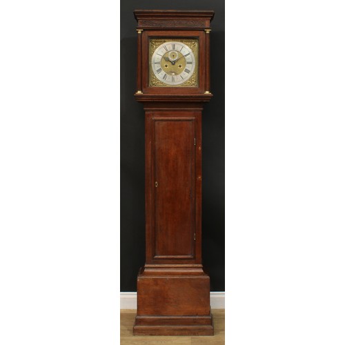 1299 - A George III oak longcase clock, 30cm square brass dial inscribed Robert Pell, Malling, Roman and su... 