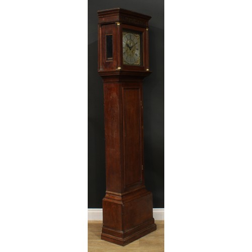 1299 - A George III oak longcase clock, 30cm square brass dial inscribed Robert Pell, Malling, Roman and su... 