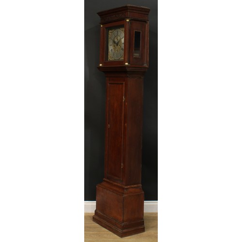 1299 - A George III oak longcase clock, 30cm square brass dial inscribed Robert Pell, Malling, Roman and su... 