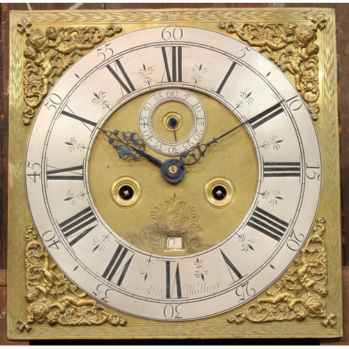 1299 - A George III oak longcase clock, 30cm square brass dial inscribed Robert Pell, Malling, Roman and su... 