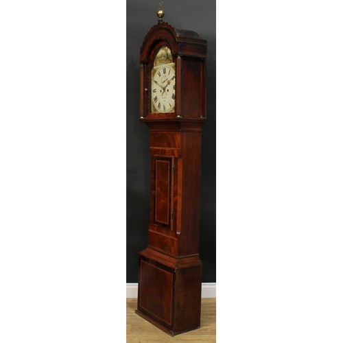 1634 - A William IV/early Victorian mahogany longcase clock, 30.5cm arched painted dial inscribed Thos Bull... 