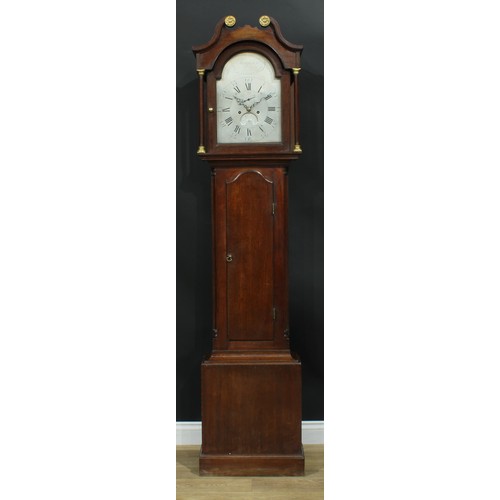 1298 - A George III oak longcase clock, 30cm arched silvered dial inscribed Sampson, Penzance, Roman and su... 