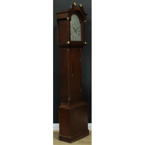 1298 - A George III oak longcase clock, 30cm arched silvered dial inscribed Sampson, Penzance, Roman and su... 