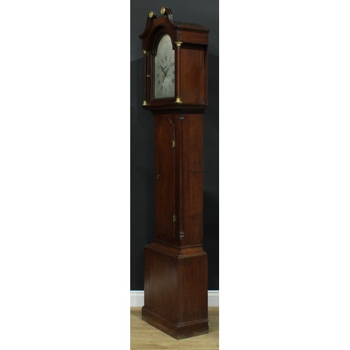 1298 - A George III oak longcase clock, 30cm arched silvered dial inscribed Sampson, Penzance, Roman and su... 