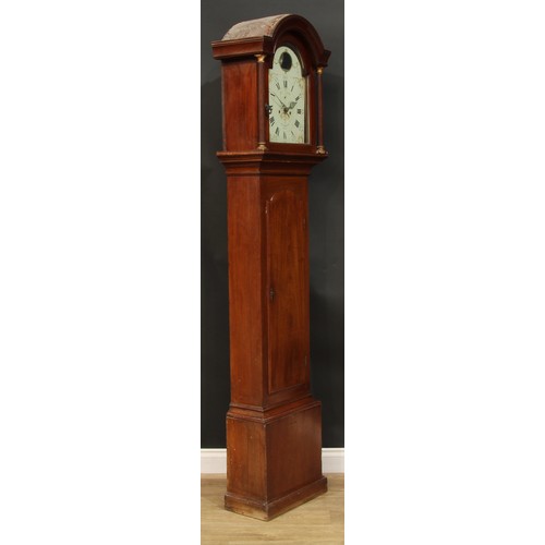 1084 - A George III mahogany longcase clock, 30.5cm arched enamel dial inscribed Jno Branson, Hull, rocking... 