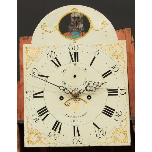 1084 - A George III mahogany longcase clock, 30.5cm arched enamel dial inscribed Jno Branson, Hull, rocking... 