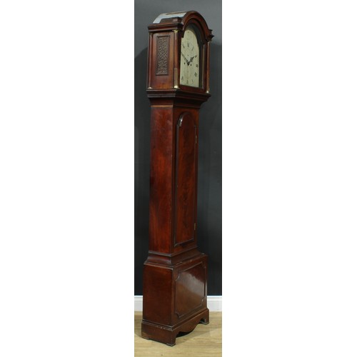 1085 - A George III mahogany longcase clock, 31cm arched silvered dial inscribed P Vigne, Bath, Roman numer... 