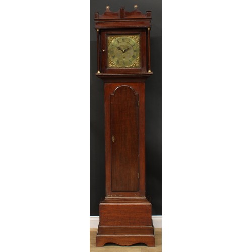 1635 - A mid-18th century oak longcase clock, 28cm square brass dial inscribed Jno Huggin, Ashwellthorpe, R... 