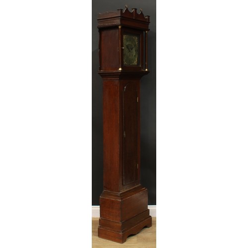 1635 - A mid-18th century oak longcase clock, 28cm square brass dial inscribed Jno Huggin, Ashwellthorpe, R... 