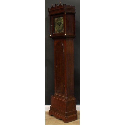 1635 - A mid-18th century oak longcase clock, 28cm square brass dial inscribed Jno Huggin, Ashwellthorpe, R... 