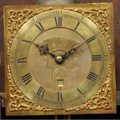 1635 - A mid-18th century oak longcase clock, 28cm square brass dial inscribed Jno Huggin, Ashwellthorpe, R... 