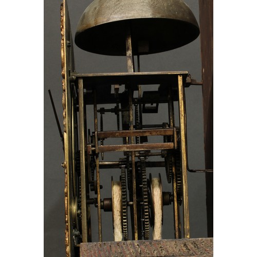 1635 - A mid-18th century oak longcase clock, 28cm square brass dial inscribed Jno Huggin, Ashwellthorpe, R... 