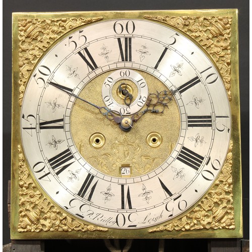 1300 - A George III oak longcase clock, 31cm square brass dial inscribed R Ridley, Leigh, silvered chapter ... 