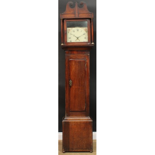 1087 - A George III oak and mahogany longcase clock, 28cm square dial inscribed Jacob Jacobs, Totness, Roma... 