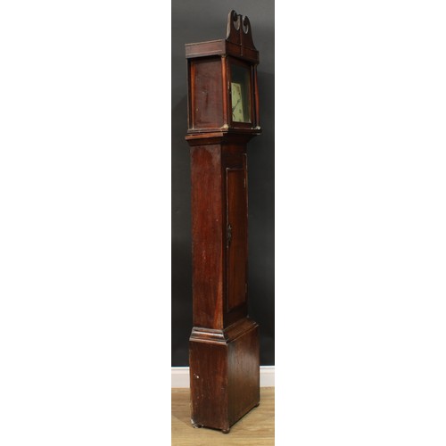 1087 - A George III oak and mahogany longcase clock, 28cm square dial inscribed Jacob Jacobs, Totness, Roma... 