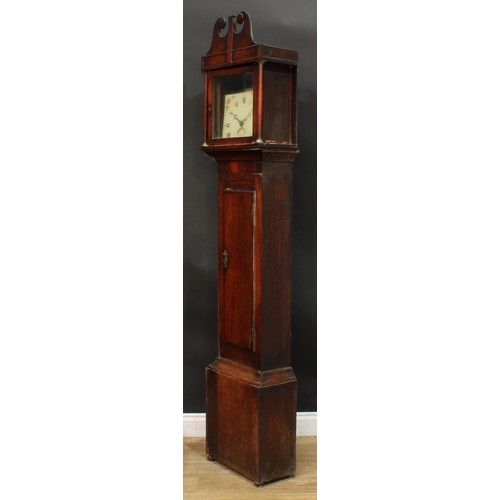 1087 - A George III oak and mahogany longcase clock, 28cm square dial inscribed Jacob Jacobs, Totness, Roma... 