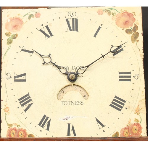 1087 - A George III oak and mahogany longcase clock, 28cm square dial inscribed Jacob Jacobs, Totness, Roma... 