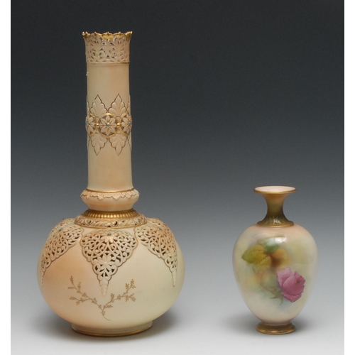 412 - A large Graingers Worcester blush ivory reticulated  bottle vase, of  Middle Eastern design, pierced... 