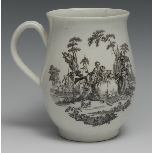 438 - A Worcester mug, after Robert Hancock,  printed in monochrome with L’ Amour, the verso with Whitton ... 