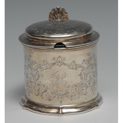 243 - A Victorian silver tankard mustard, engraved with flowers and scrolling foliage, the hinged cover wi... 