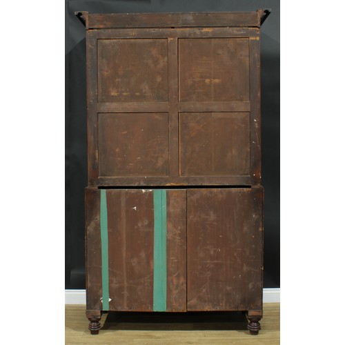 1272 - A George IV mahogany hanging press cupboard, formerly a linen press, moulded cornice above a pair of... 